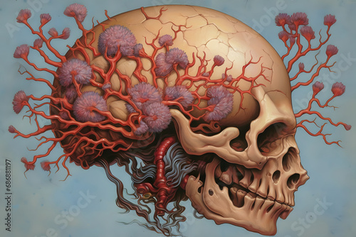 human skull with brain. 