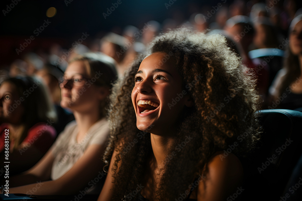Diverse and mixed group of people watching a movie in a movie theater Diverse and mixed group of people watching a movie in a movie theater