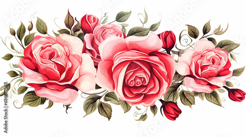illustration Greeting card with roses watercolor on white isolated background
