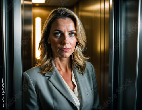 photo of middle aged woman as a office working woman standing near elevator, generative AI Free Download photo of middle aged woman as a office working woman standing near elevator, generative AI - GFXLoad