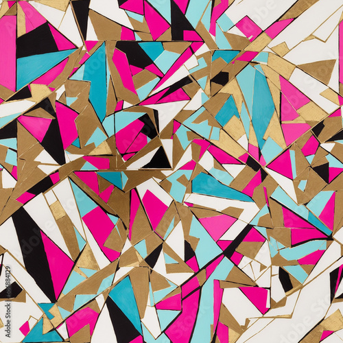 Abstract Geometric Art Pink Black Gold Seamless Pattern Colorful Digital Background Painting Design