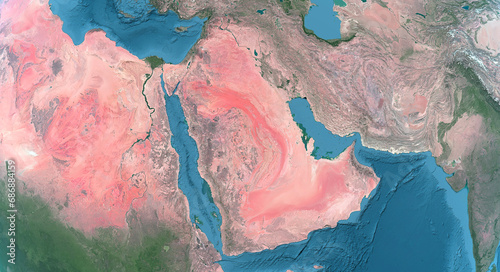 Saudi Arabia Iran Egypt Sudan Regional Base map Satellite Image 3d rendering HD High Resolution