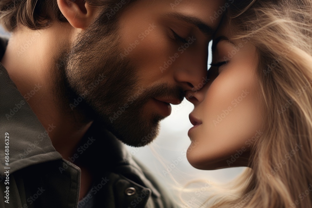 An up-close snapshot capturing the tender moments shared between a woman and a man, encapsulating the affectionate spirit of Valentine's Day An up-close snapshot capturing the tender moments shared between a woman and a man, encapsulating the affectionate spirit of Valentine's Day