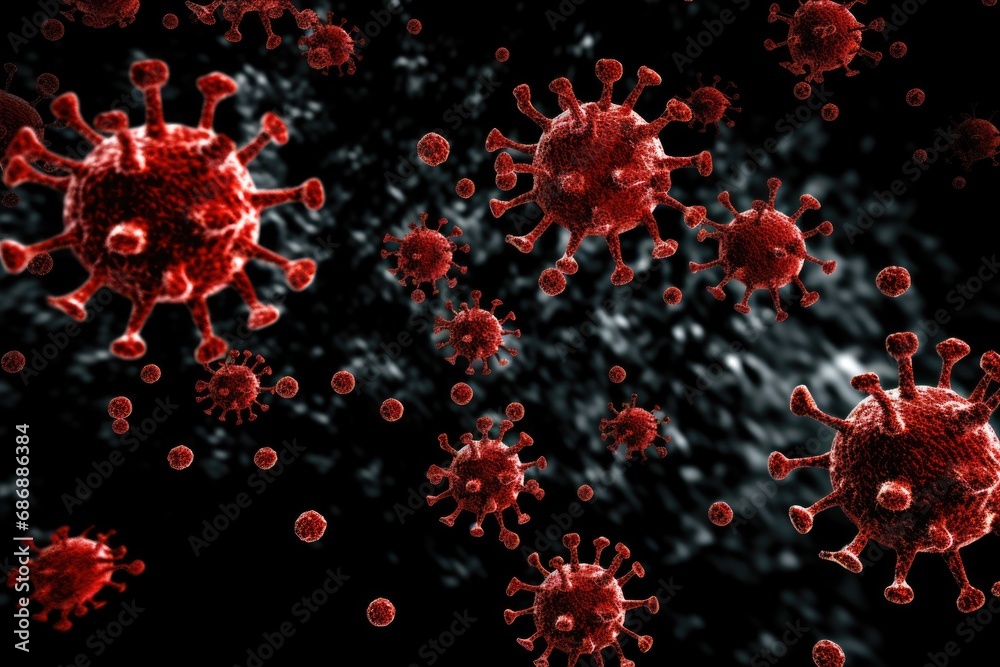 Dive into the intricate details of virus particles, focusing on the magnified close-up of coronavirus molecules. Ideal for healthcare and research visuals