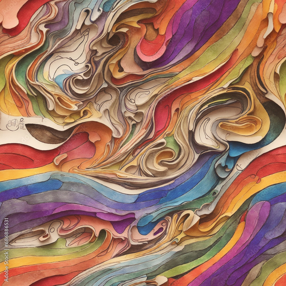 Abstract Colorful Dreamy Waves Colorful Seamless Pattern Digital Artwort Background Design