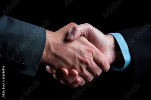 Corporate accord: a compelling image capturing the handshake of two businessmen, setting the tone for a professional and collaborative business ambiance. Handshake of two businessmen