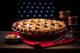 Culinary stars celebration: National Pie Day commemorated with a delightful pie placed against the star-studded American flag, blending taste and tradition