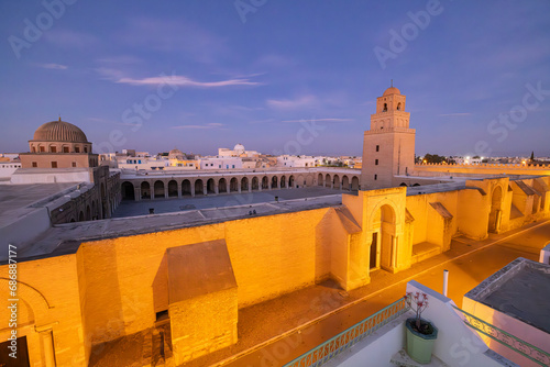 Evening view of the Great Mosque of Kairouan. photo