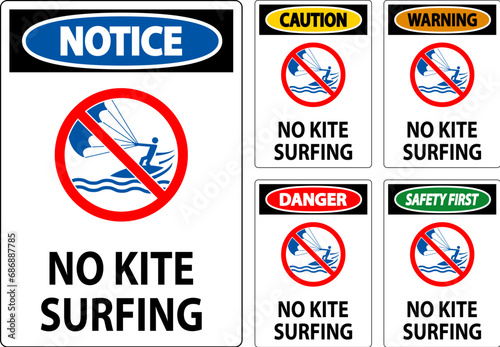 Water Safety Sign Danger, No Kite Surfing