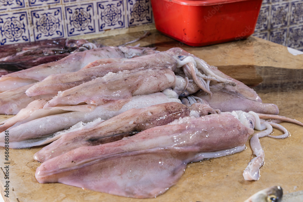 Fresh squid in a fish market at the Houmt Souk.