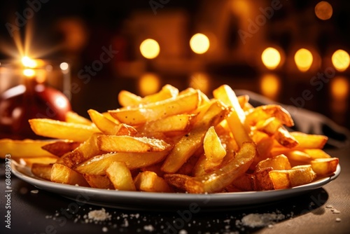 fried french fries in a plate. street food. junk food