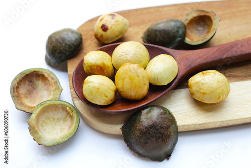 Djenkol fruit bean on white background photo