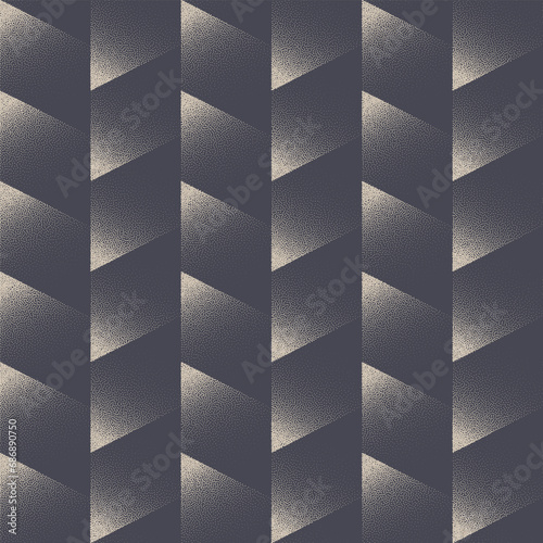 Shift Chevron Faded Seamless Pattern Trendy Vector Dot Work Abstract Background. Endless Design Graphical Abstraction Textile Print For Cloth Or Linen. Repetitive Wallpaper. Half Tone Art Illustration
