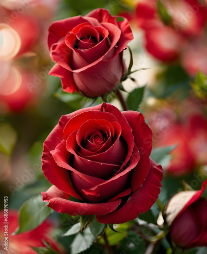 beautiful red rose flower with charming light