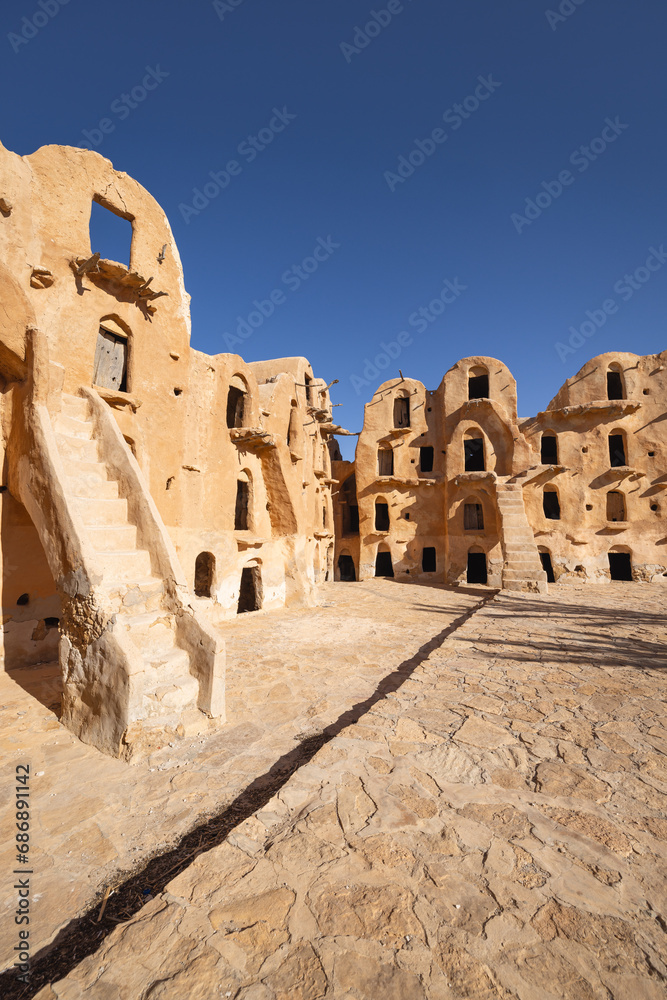 Ancient fortified Berber granary at Ksar Ouled Soltane, that was used as a set for the Star Wars movie, The Phantom Menace.