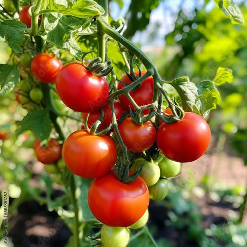 tomatoes in the garden, red tomatoes,