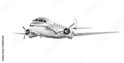 White commercial airplane jetliner flying, 3D realistic passenger jet vehicle, png format on transparent background, Generative AI