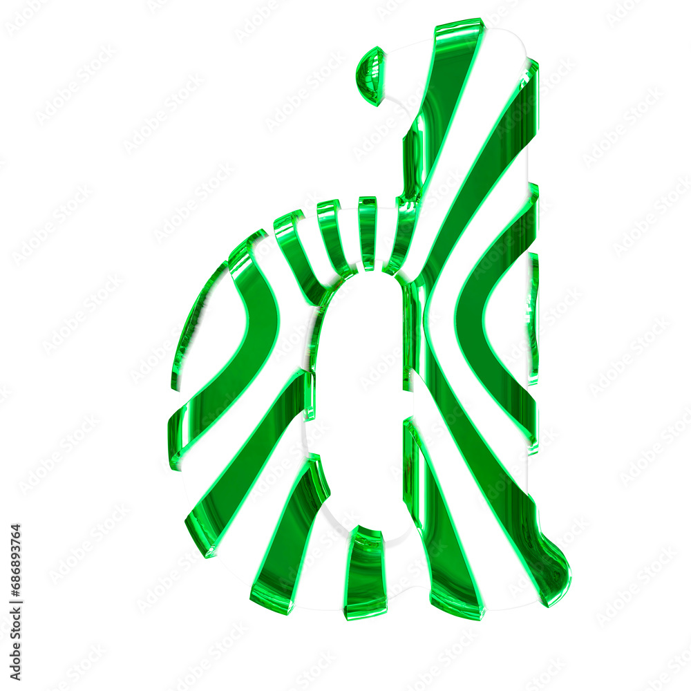 White symbol with green thin straps. letter d White symbol with green thin straps. letter d