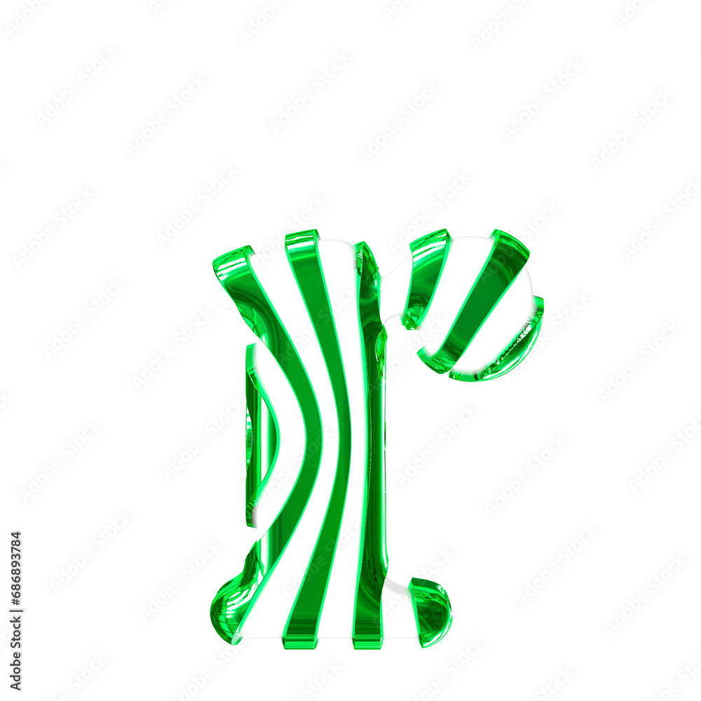 White symbol with green thin straps. letter r White symbol with green thin straps. letter r
