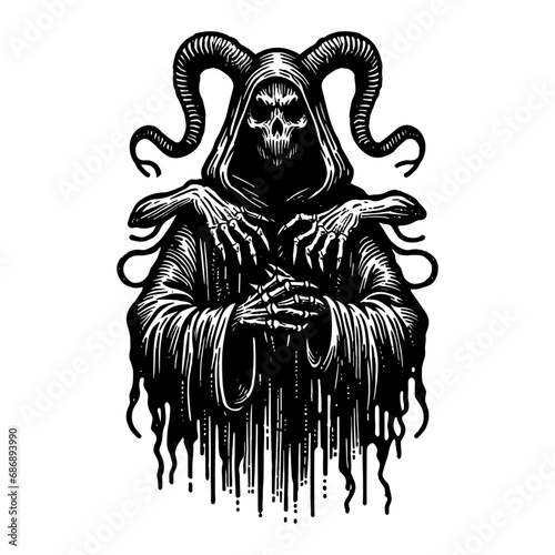 skeleton reaper with horns sketch