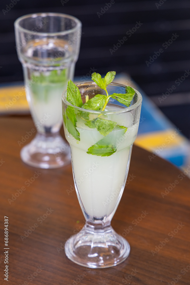 Lemonade with fresh mint at the souk in Bir al Haffay. Lemonade with fresh mint at the souk in Bir al Haffay.
