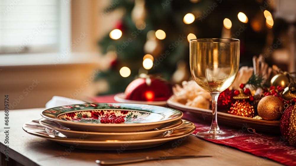 Dishware and crockery set for winter holiday family dinner, Christmas homeware decor for holidays in the English country house, gift set and home styling