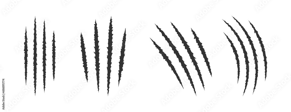 Animal claw marks. Scratches flat vector elements set. - obrazy, fototapety, plakaty 