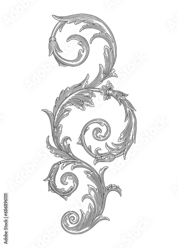 Vintage baroque floral Frame. Victorian ornament leaf scroll engraving style illustration
