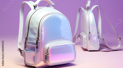 Generative AI : Stylish backpack from iridescent material photo