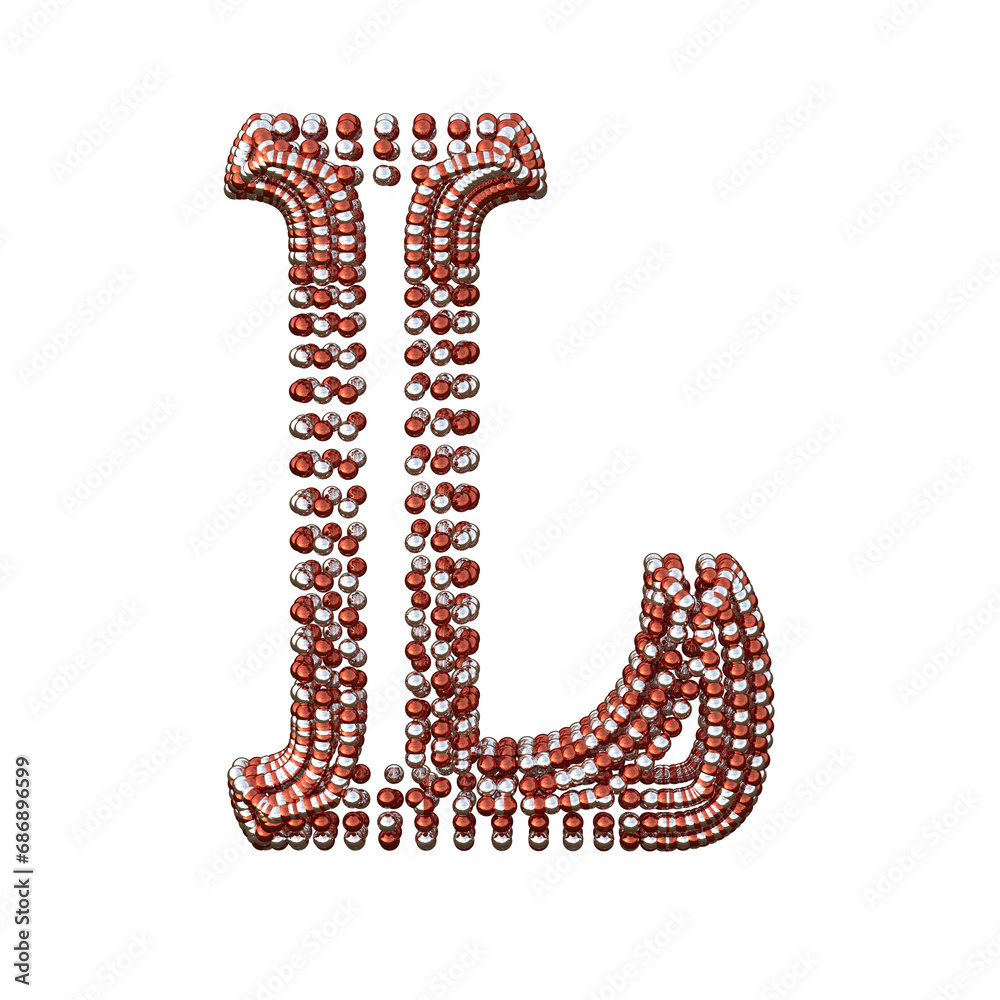 Symbol of small silver and red spheres. letter l Symbol of small silver and red spheres. letter l