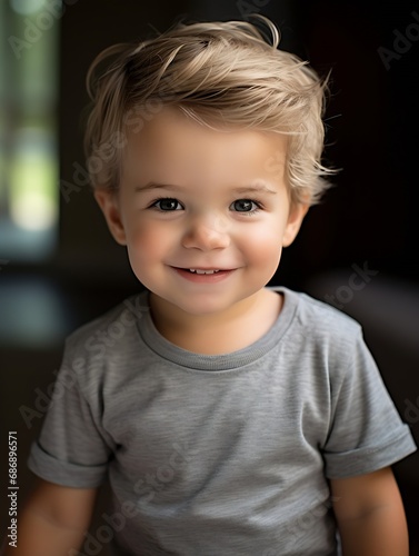 Generative AI   An toddler boy wearing heather gray shirt