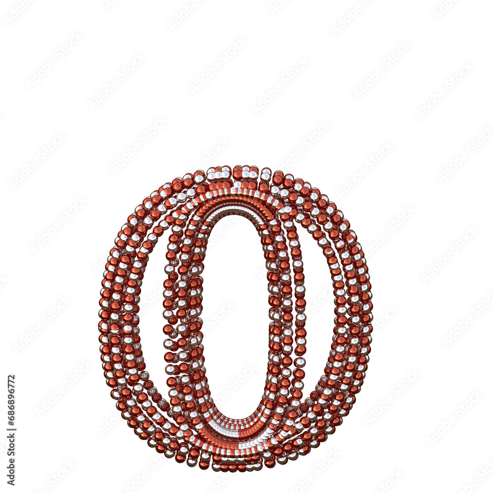 Symbol of small silver and red spheres. letter o