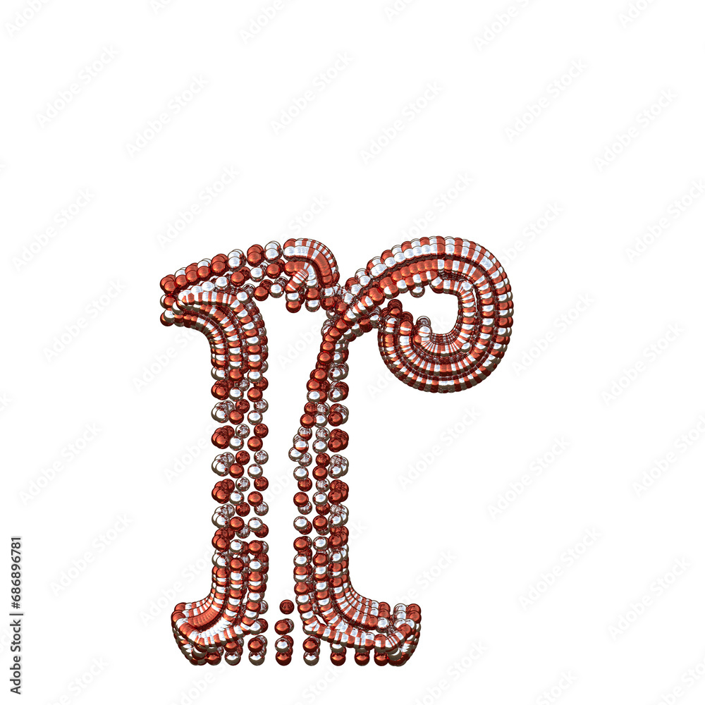 Symbol of small silver and red spheres. letter r