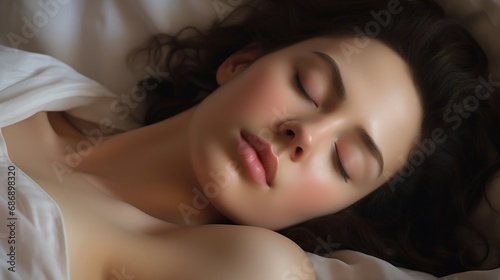 Generative AI : modern woman asleep in bed with closed eyes
