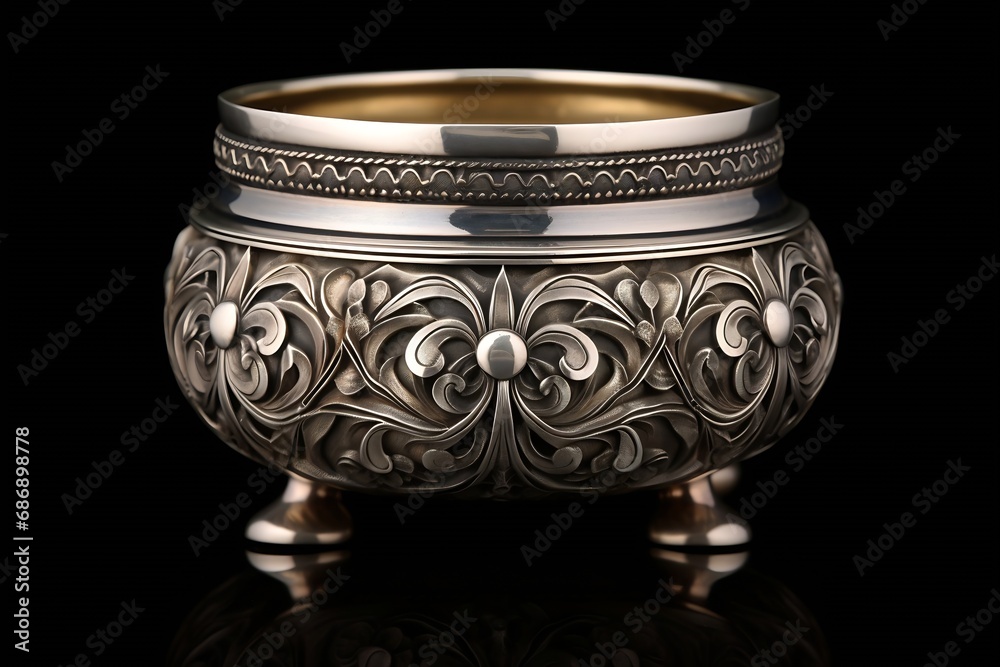 Generative AI : an image of an antique sterling silver salt cellar Generative AI : an image of an antique sterling silver salt cellar