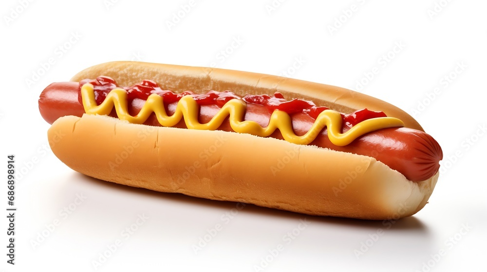 Generative AI : Hot dog on isolated white background Generative AI : Hot dog on isolated white background
