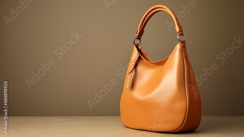 Generative AI : brown leather bag for woman with handle strap closeup