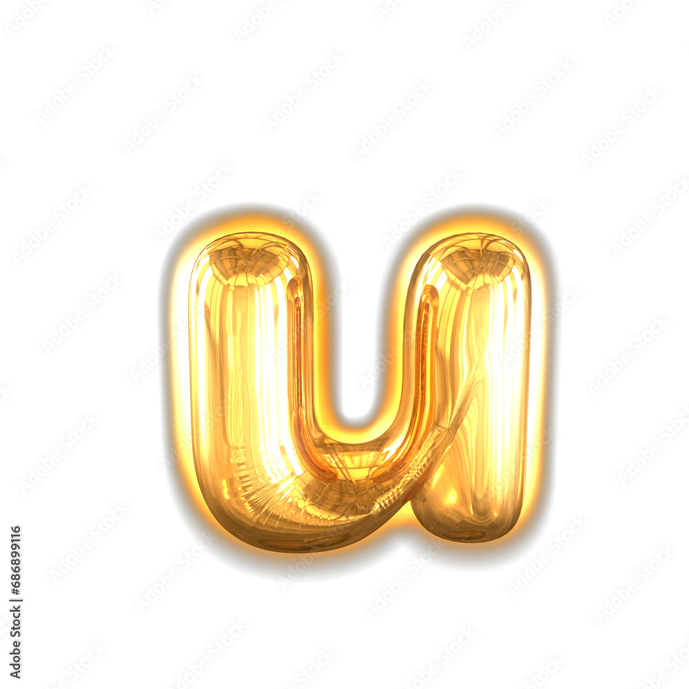 Gold inflatable symbol with glow. letter u