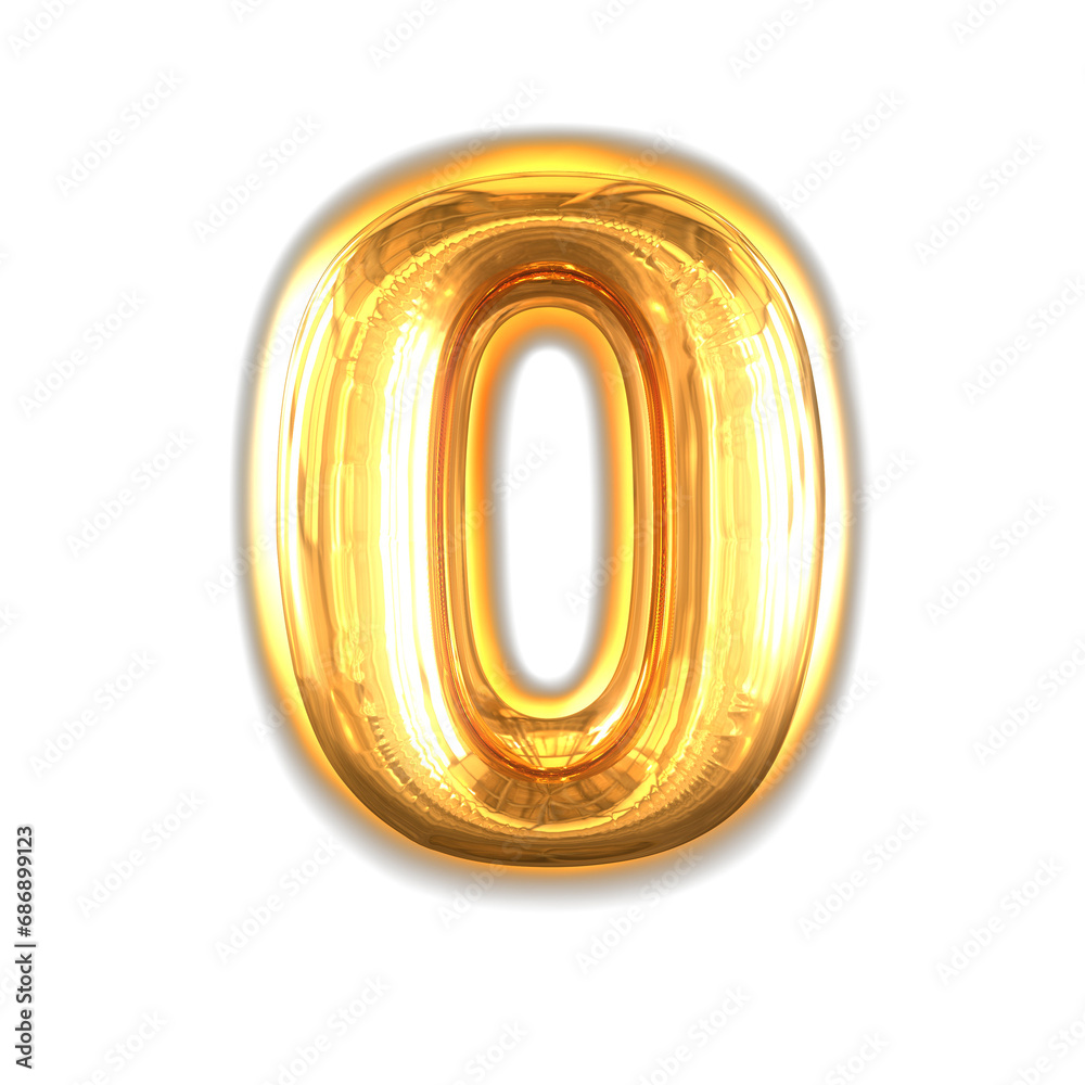 Gold inflatable symbol with glow. number 0 Gold inflatable symbol with glow. number 0