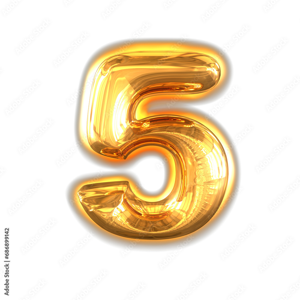 Gold inflatable symbol with glow. number 5 Gold inflatable symbol with glow. number 5