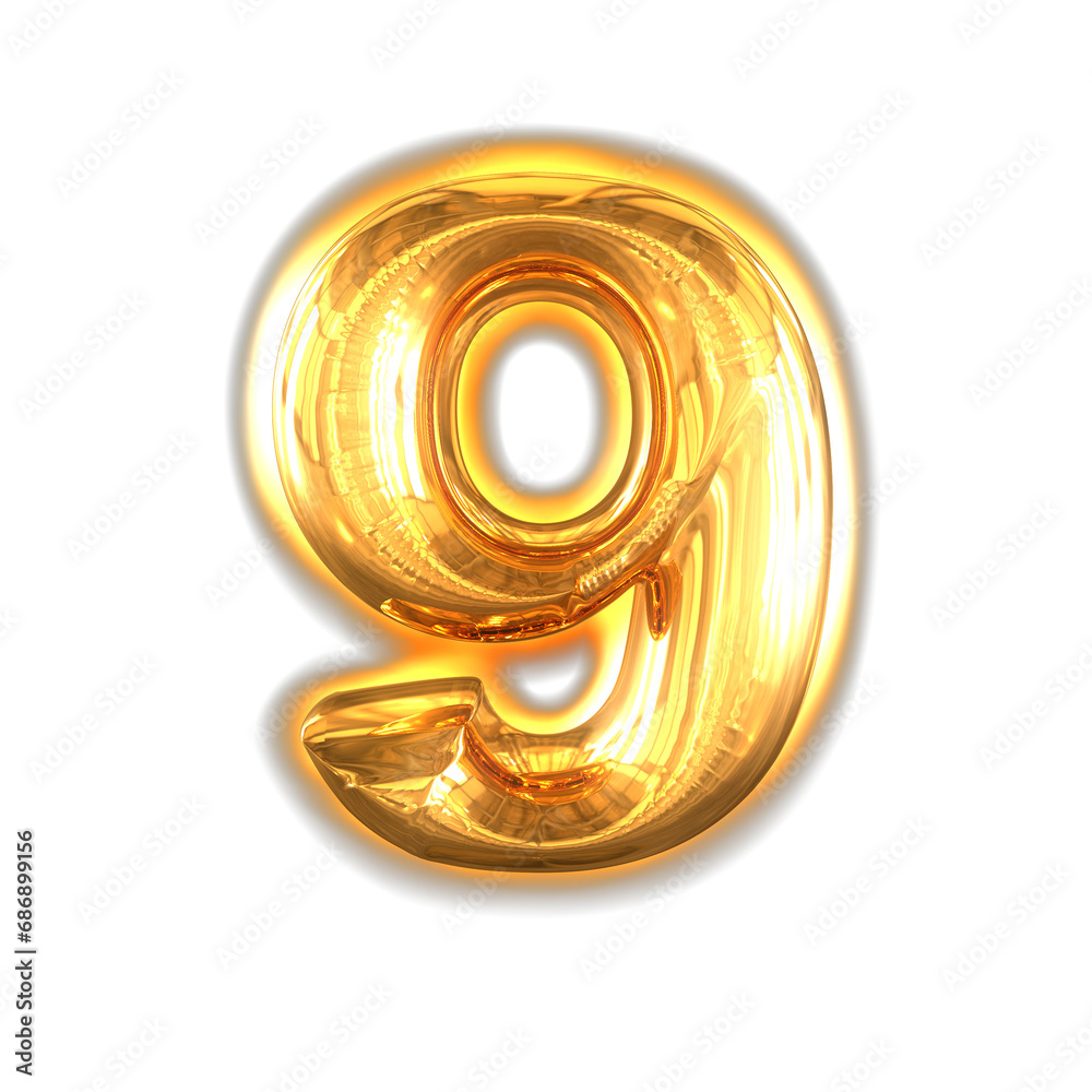 Gold inflatable symbol with glow. number 9 Gold inflatable symbol with glow. number 9