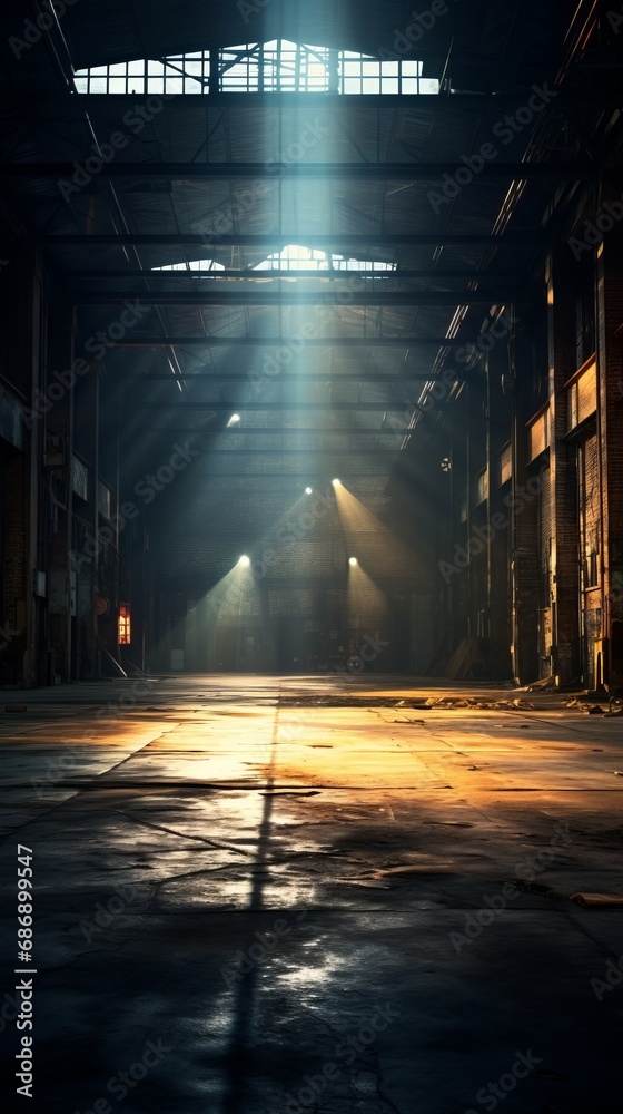 Evoking an Ambiance of Empty Warehouse with Dramatic Lighting.