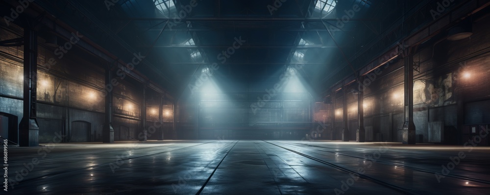 Evoking an Ambiance of Empty Warehouse with Dramatic Lighting.