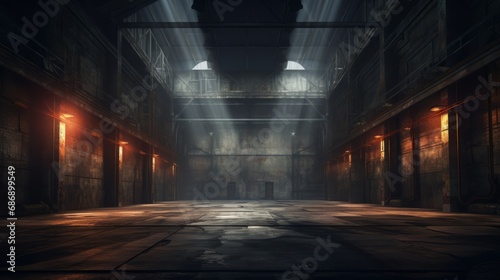 Evoking an Ambiance of Empty Warehouse with Dramatic Lighting.