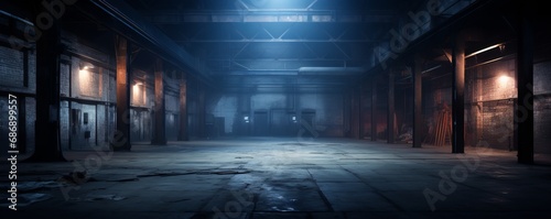Evoking an Ambiance of Empty Warehouse with Dramatic Lighting. photo