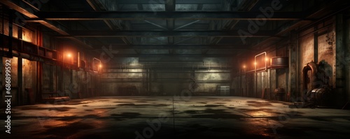 Evoking an Ambiance of Empty Warehouse with Dramatic Lighting.