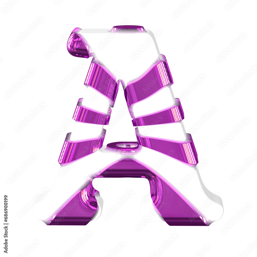 White 3d symbol with thick purple straps. letter a White 3d symbol with thick purple straps. letter a