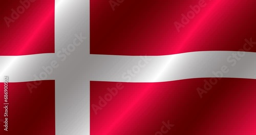 Animated Flag of Denmark. Flag of Denmark with folds. Banner with flag of Denmark. Colorful illustration with flag for web design. Motion graphics.