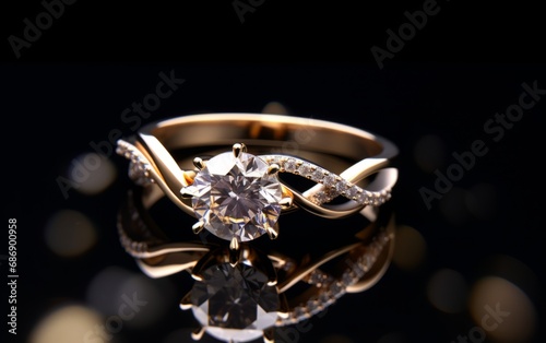 Gold Diamond Ring Shining on a Dark Background