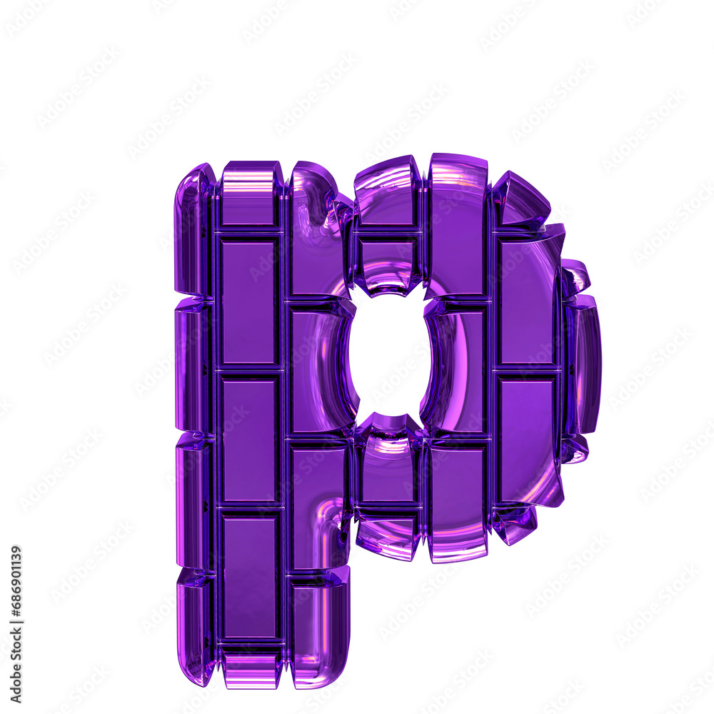 Symbol made of dark purple vertical bricks. letter p - obrazy, fototapety, plakaty 